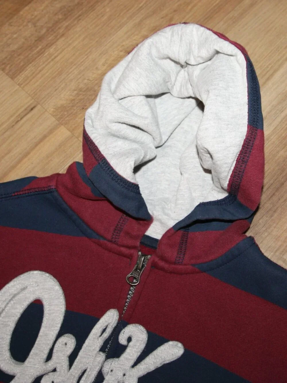 LIKE NEW! Boy's SIZE 10/12 OSHKOSH Striped Zip Front Sweatshirt Hoodie